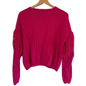 Witty Fox Fringe Cable Knit Sweater – Hot Pink | Size M